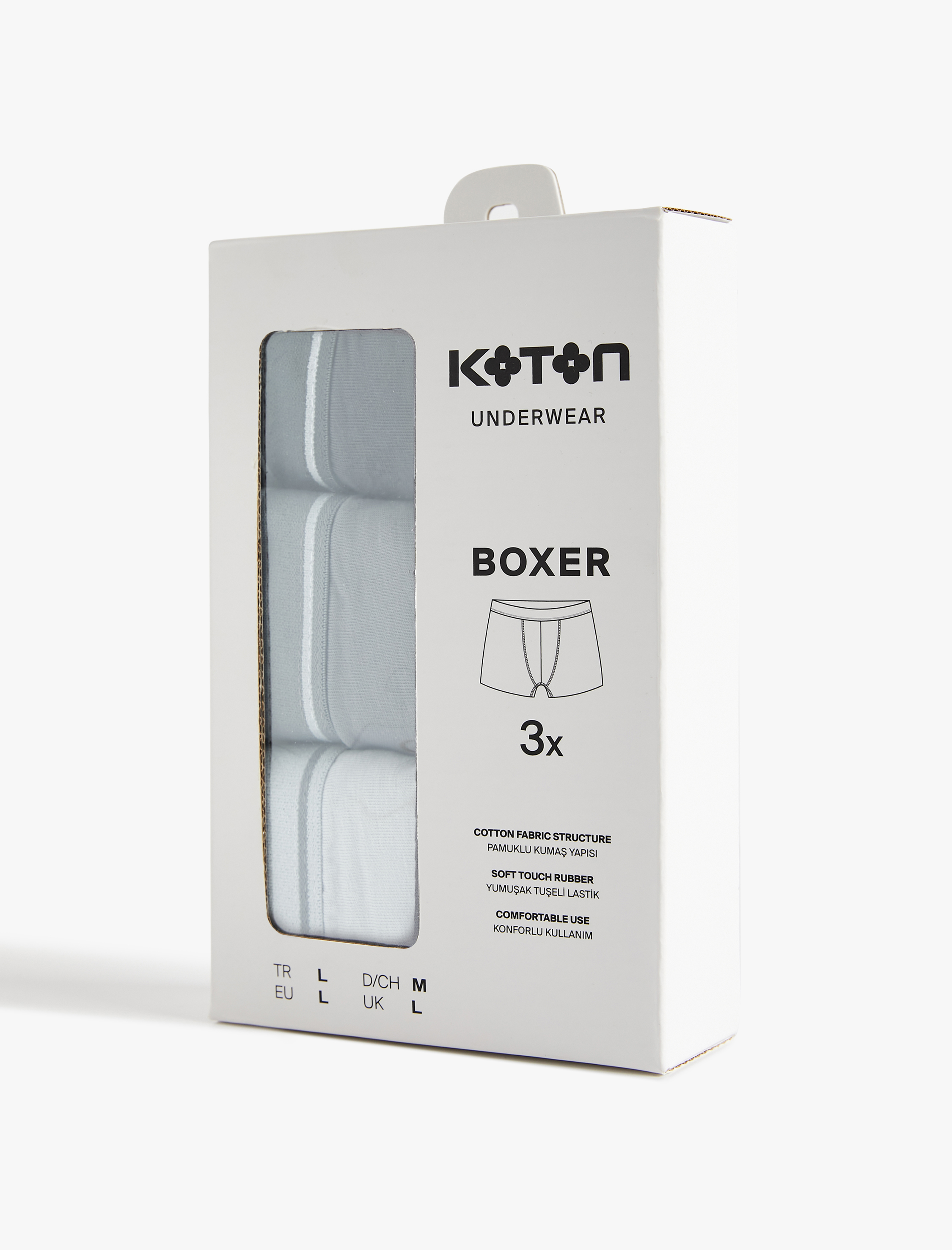   Pamuklu Çizgili Lastik Detaylı 3'lü Boxer Seti