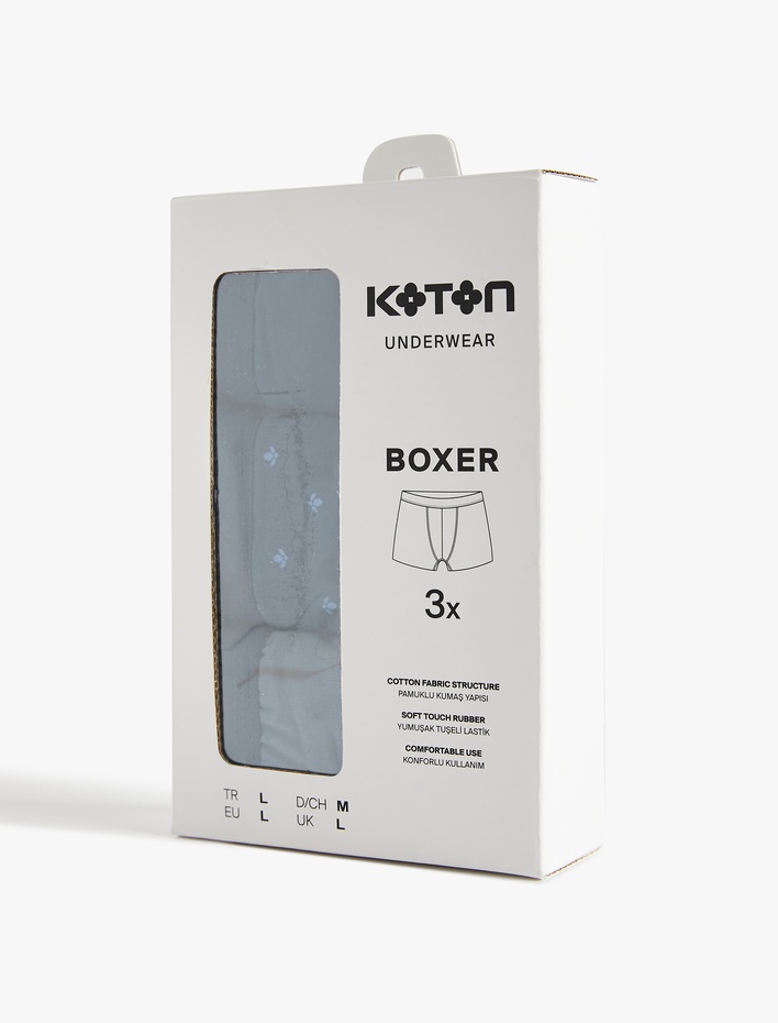  Pamuklu Desenli 3'lü Boxer Seti