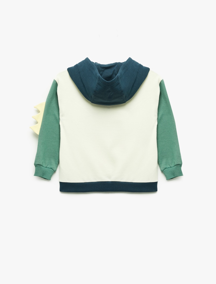  Erkek Bebek Dinozor Baskılı Pamuklu Uzun Kollu Kapşonlu Sweatshirt