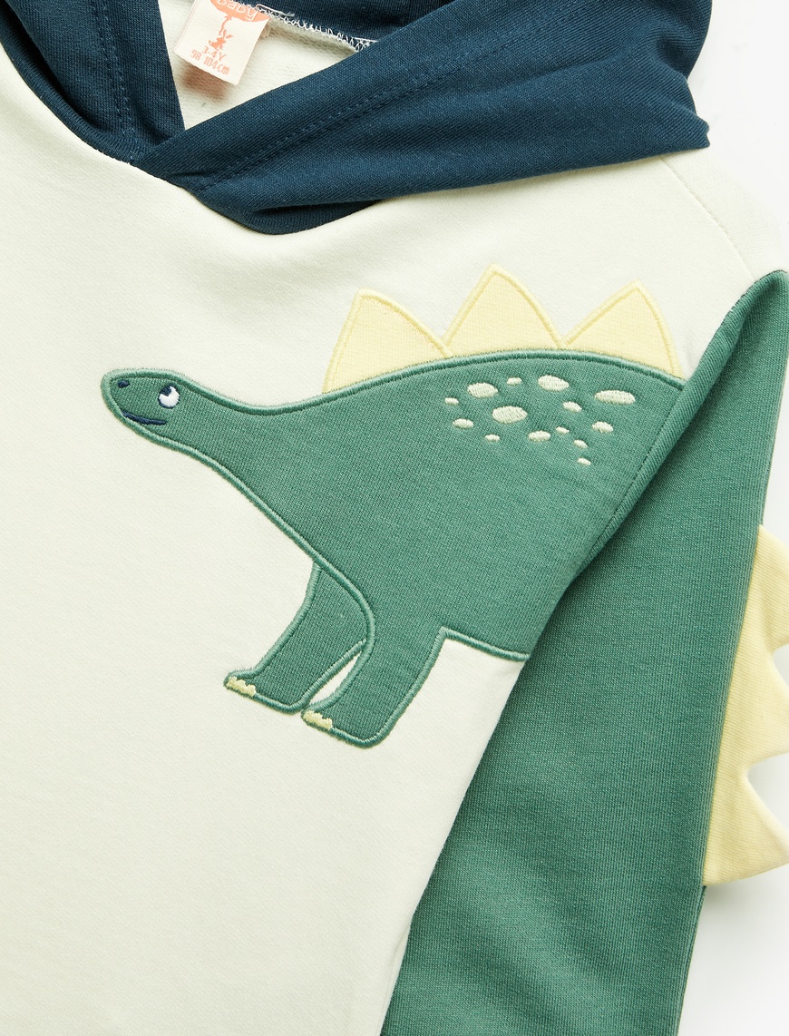  Erkek Bebek Dinozor Baskılı Pamuklu Uzun Kollu Kapşonlu Sweatshirt