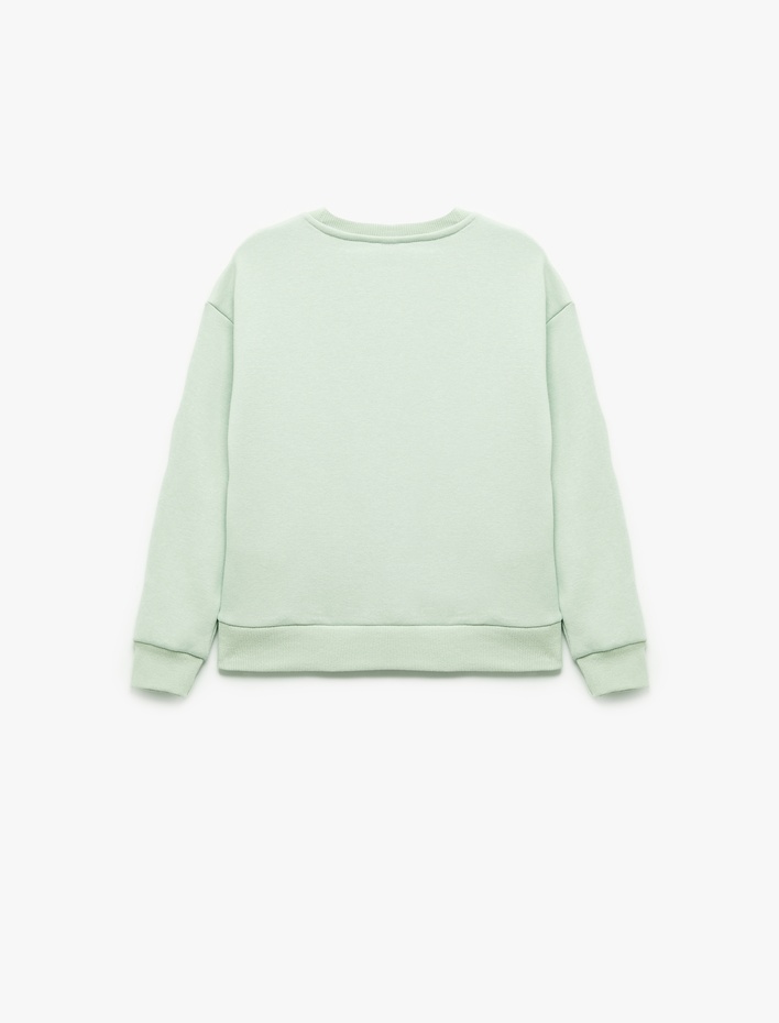 Kız Çocuk Uzun Kollu Bisiklet Yaka Pamuklu Kelebek Baskılı Sweatshirt