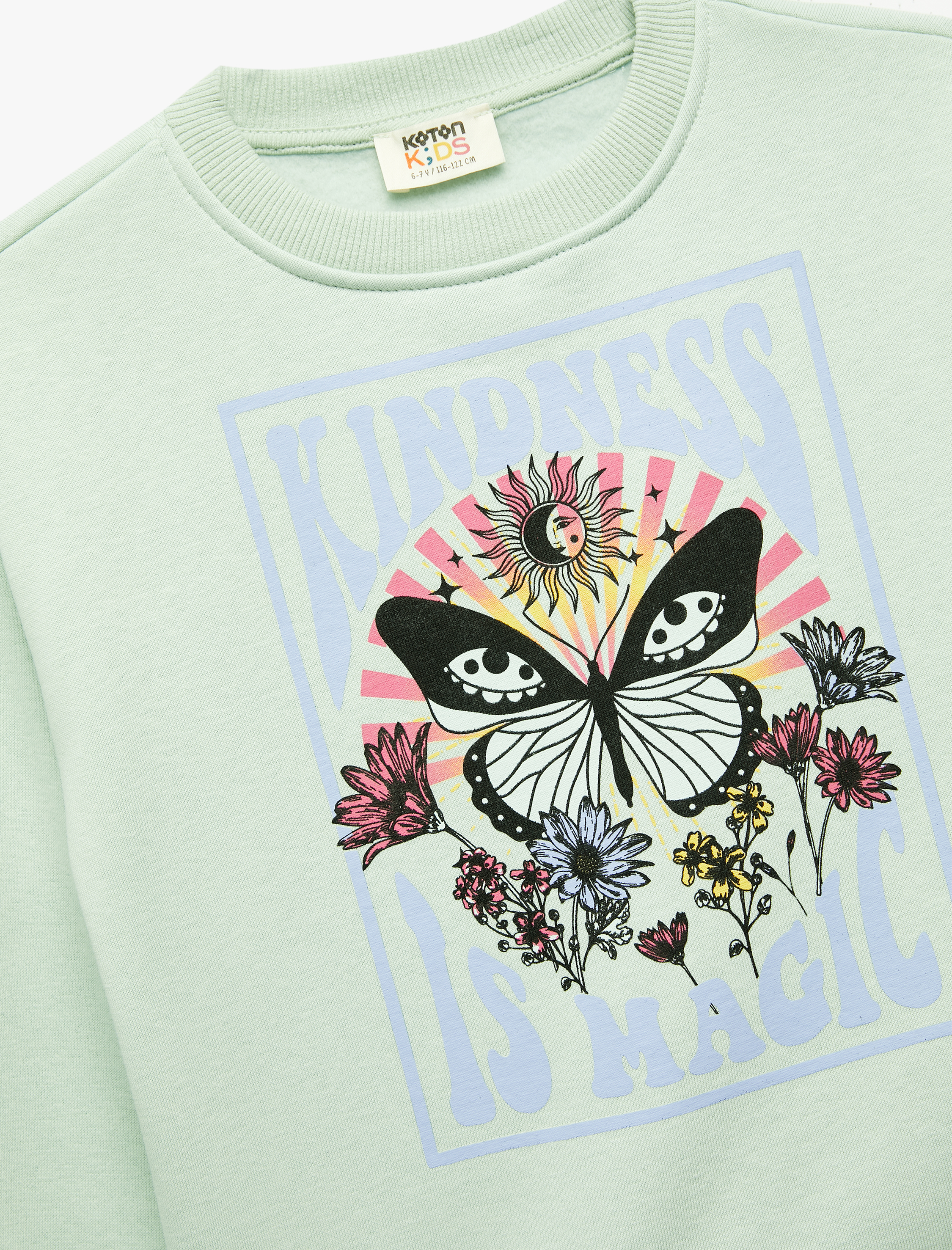  Kız Çocuk Uzun Kollu Bisiklet Yaka Pamuklu Kelebek Baskılı Şardonlu Sweatshirt