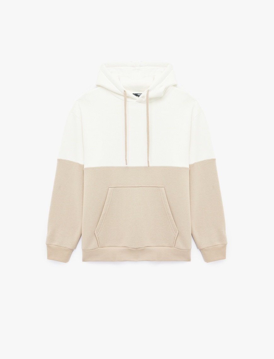   Kapşonlu Renk Bloklu Pamuklu Şardonlu Oversize Kanguru Cepli Sweatshirt