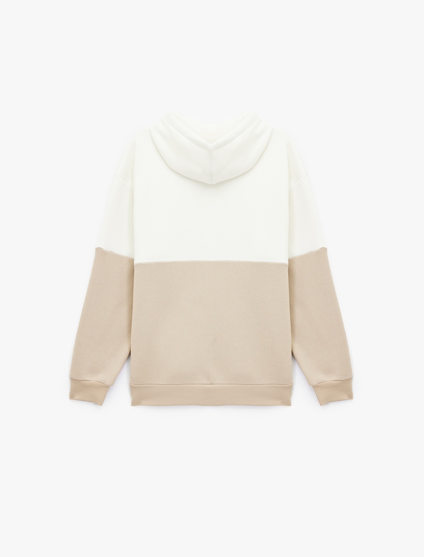   Kapşonlu Renk Bloklu Pamuklu Şardonlu Oversize Kanguru Cepli Sweatshirt