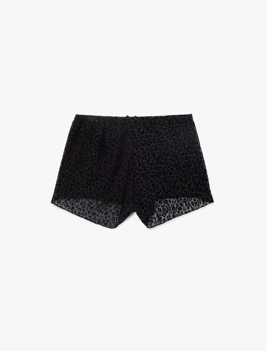   Yarı Transparan Leopar Desenli Mini Şort Pijama Altı