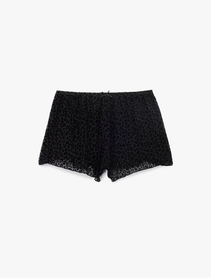  Yarı Transparan Leopar Desenli Mini Şort Pijama Altı
