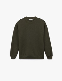 Dokulu Uzun Kollu Basic Bisiklet Yaka Sweatshirt