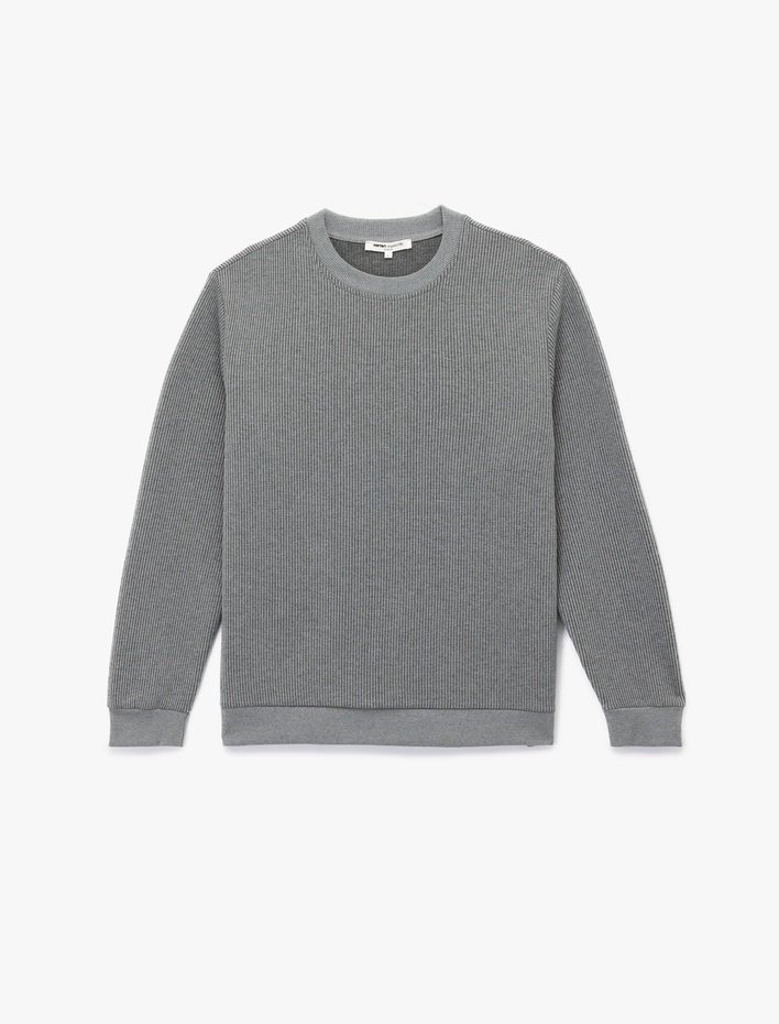  Dokulu Uzun Kollu Basic Bisiklet Yaka Sweatshirt