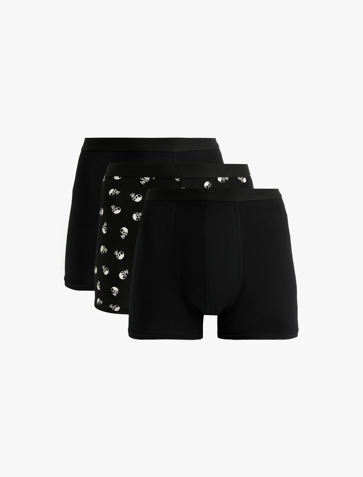  Pamuklu Kurukafa Desenli 3'lü Boxer Seti
