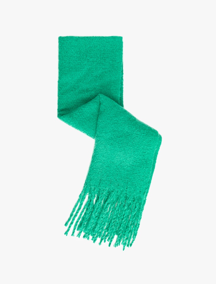 Kadın Yumuşak Dokulu Püsküllü Uzun Atkı