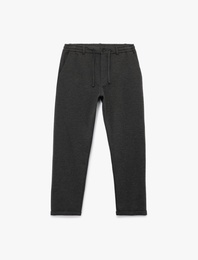 Beli Bağcıklı Düğmeli Pike Kumaş Cep Detaylı Duble Paça Slim Fit Pantolon