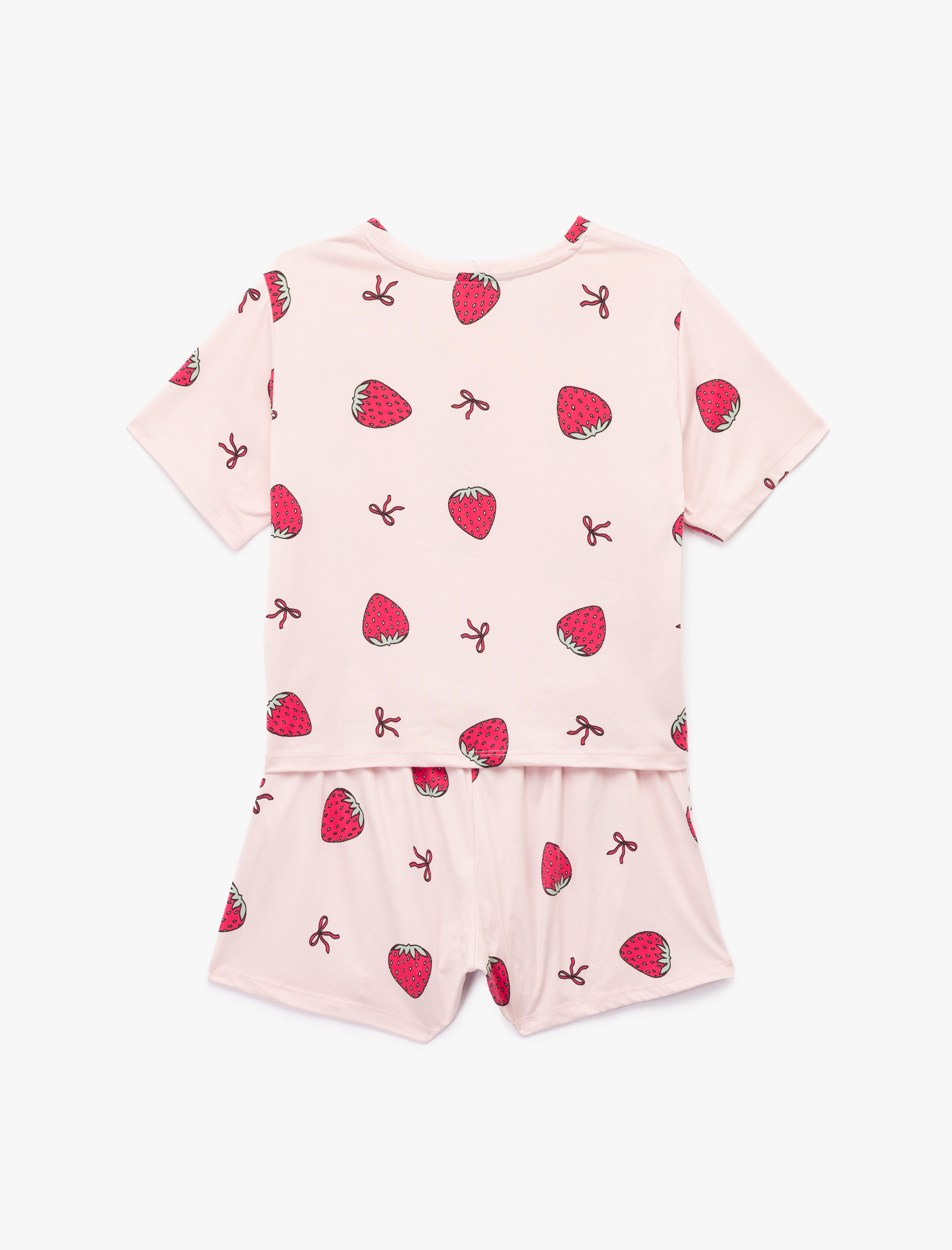   Rahat Kalıp Kısa Kollu Çilek Desenli Şortlu Pijama Takımı