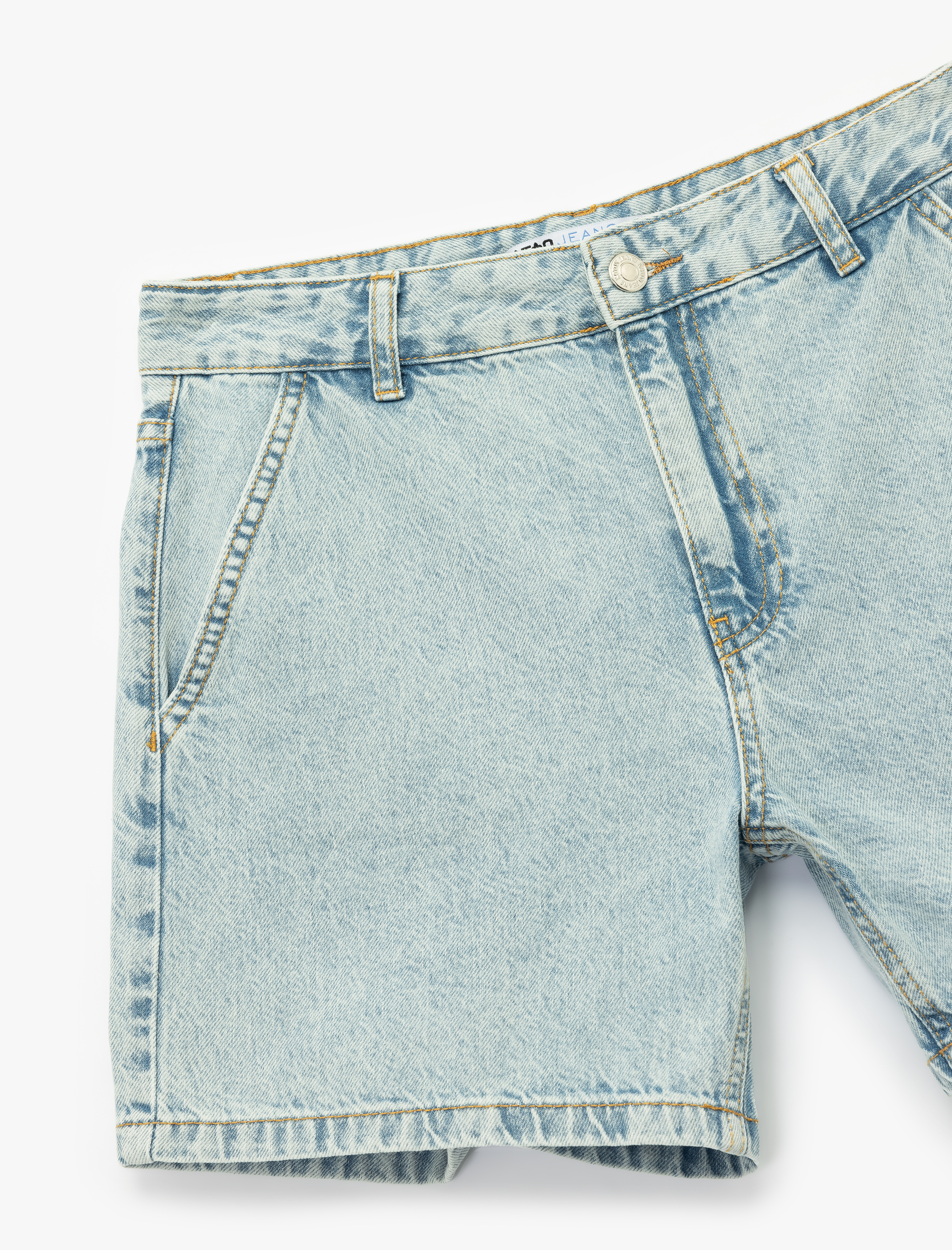   Pamuklu Chino Cepli Rahat Kalıp Düğmeli Mini Denim Şort