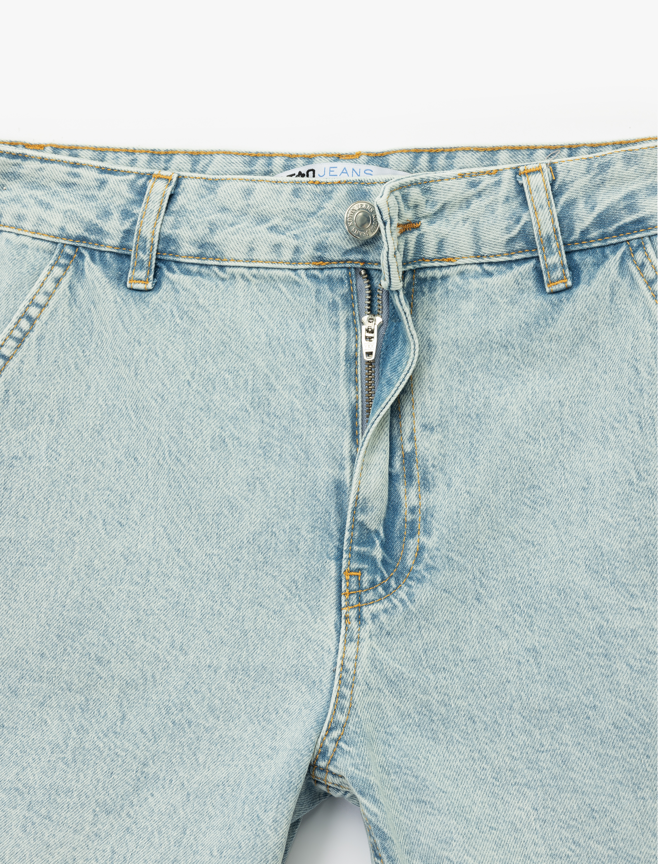   Pamuklu Chino Cepli Rahat Kalıp Düğmeli Mini Denim Şort