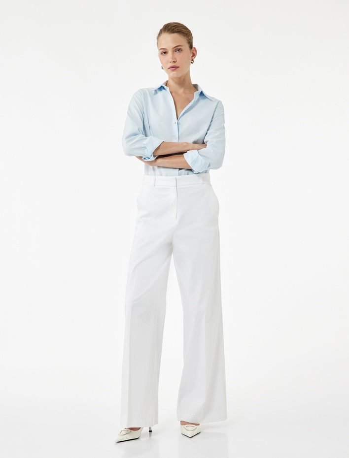  Slim Fit Uzun Kollu Klasik Yaka Poplin Gömlek