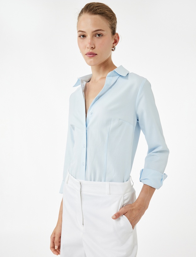 Slim Fit Uzun Kollu Klasik Yaka Poplin Gömlek_1