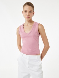 Slim Fit Bisiklet Yaka Pamuklu Ribanalı Kolsuz Bluz