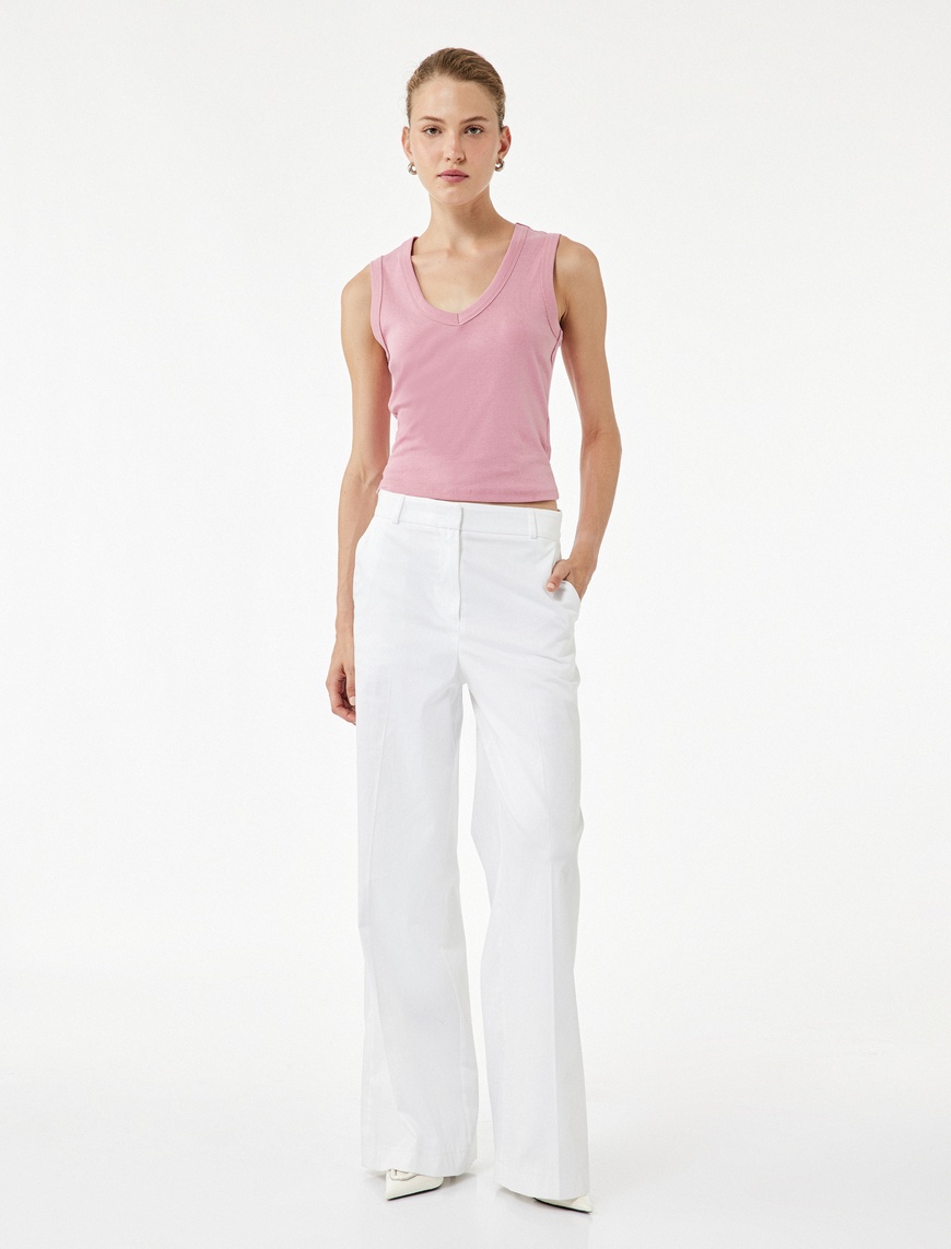   Slim Fit Bisiklet Yaka Pamuklu Ribanalı Kolsuz Bluz