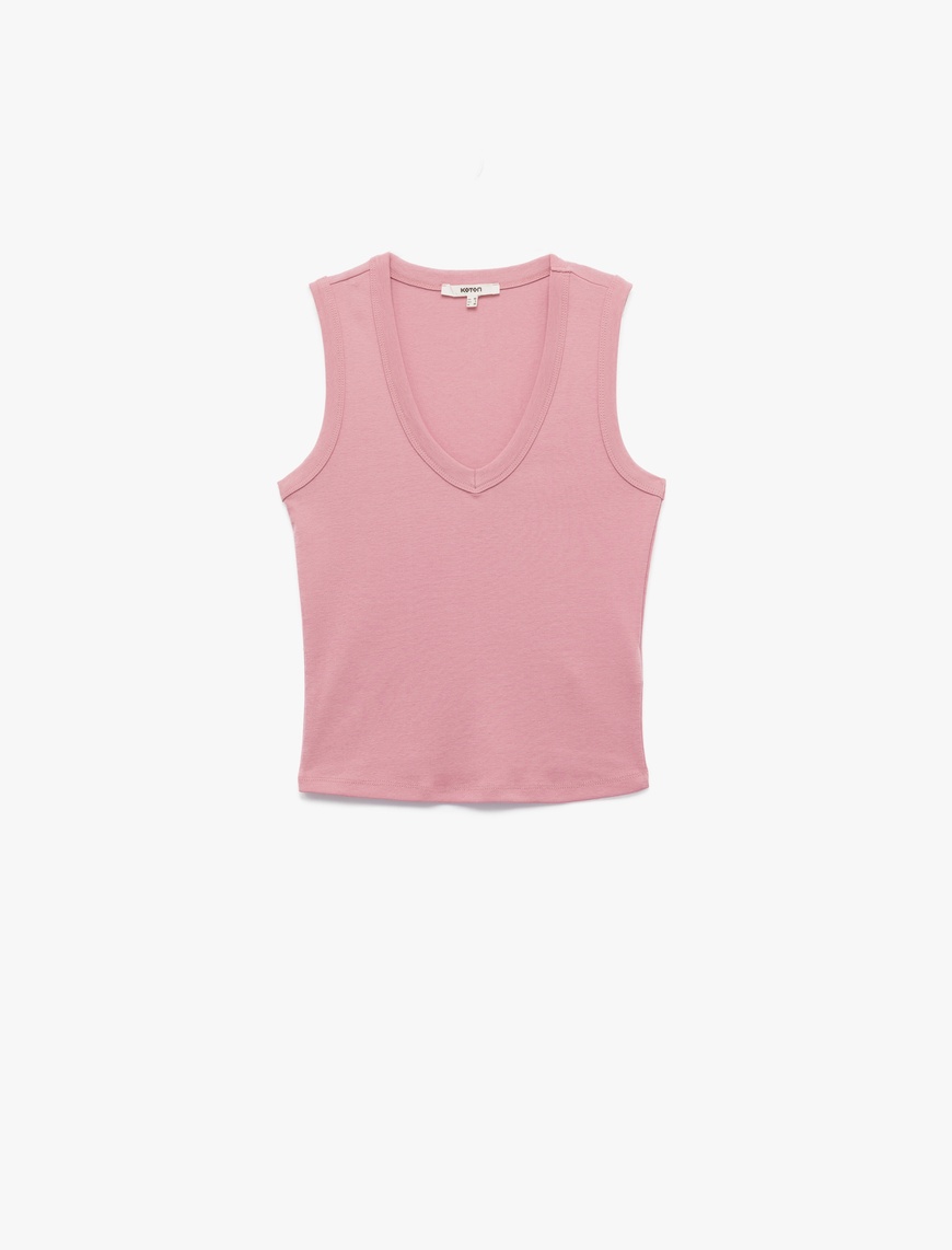   Slim Fit Bisiklet Yaka Pamuklu Ribanalı Kolsuz Bluz