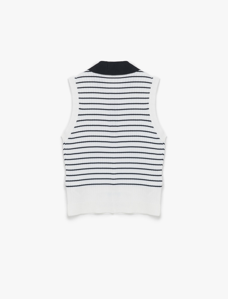  Regular Fit Kolsuz Yarım Düğmeli Polo Yaka Triko Bluz