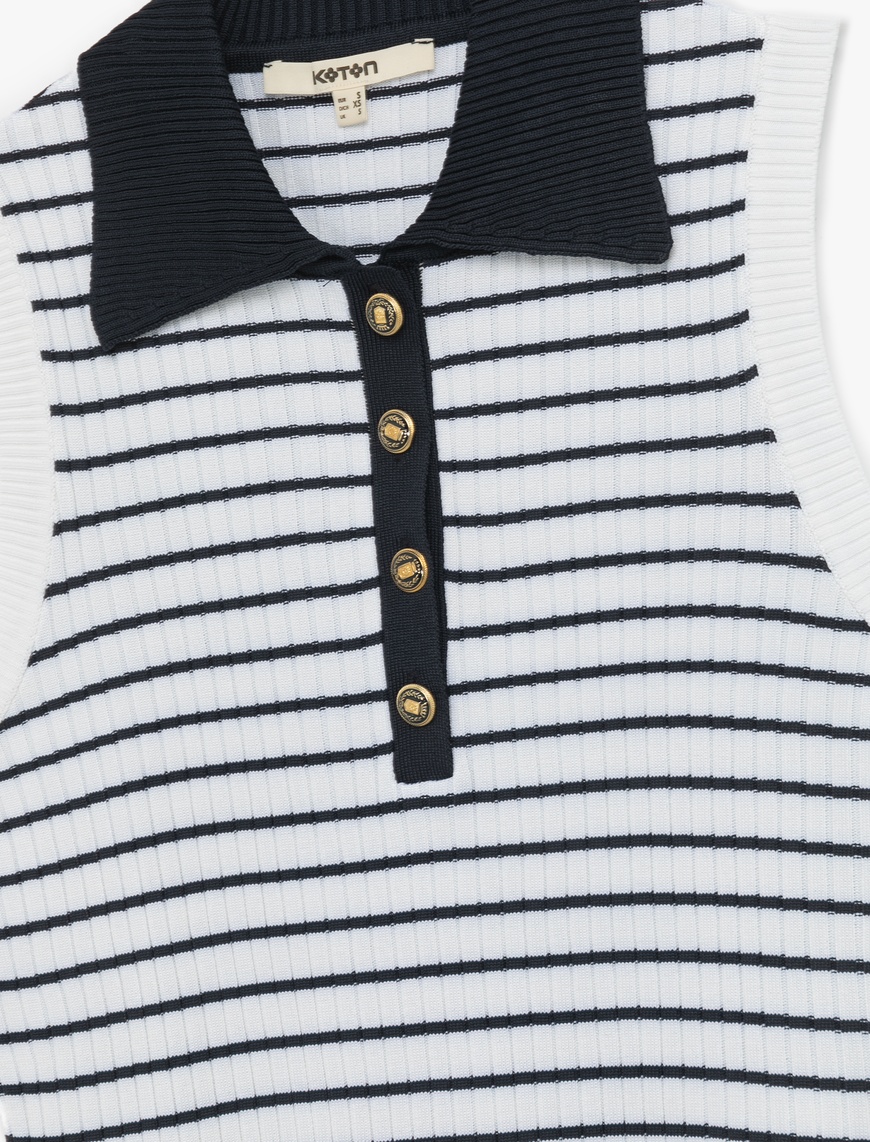   Regular Fit Kolsuz Yarım Düğmeli Polo Yaka Triko Bluz