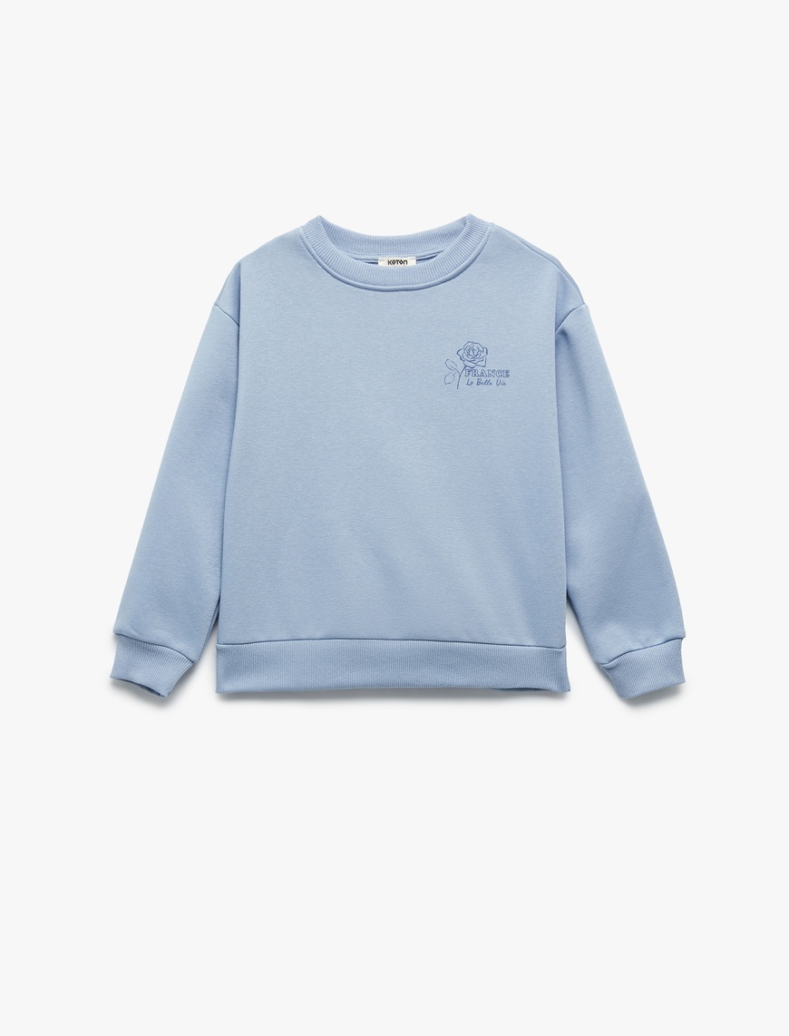  Kız Çocuk Pamuklu Uzun Kollu Bisiklet Yaka Baskılı Sweatshirt