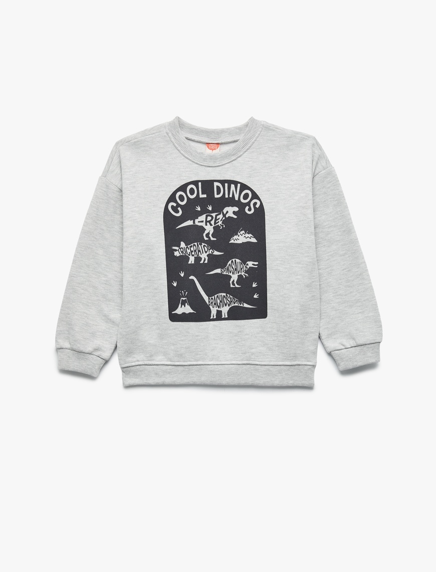  Erkek Bebek Baskılı Şardonlu Uzun Kollu Bisiklet Yaka Sweatshirt