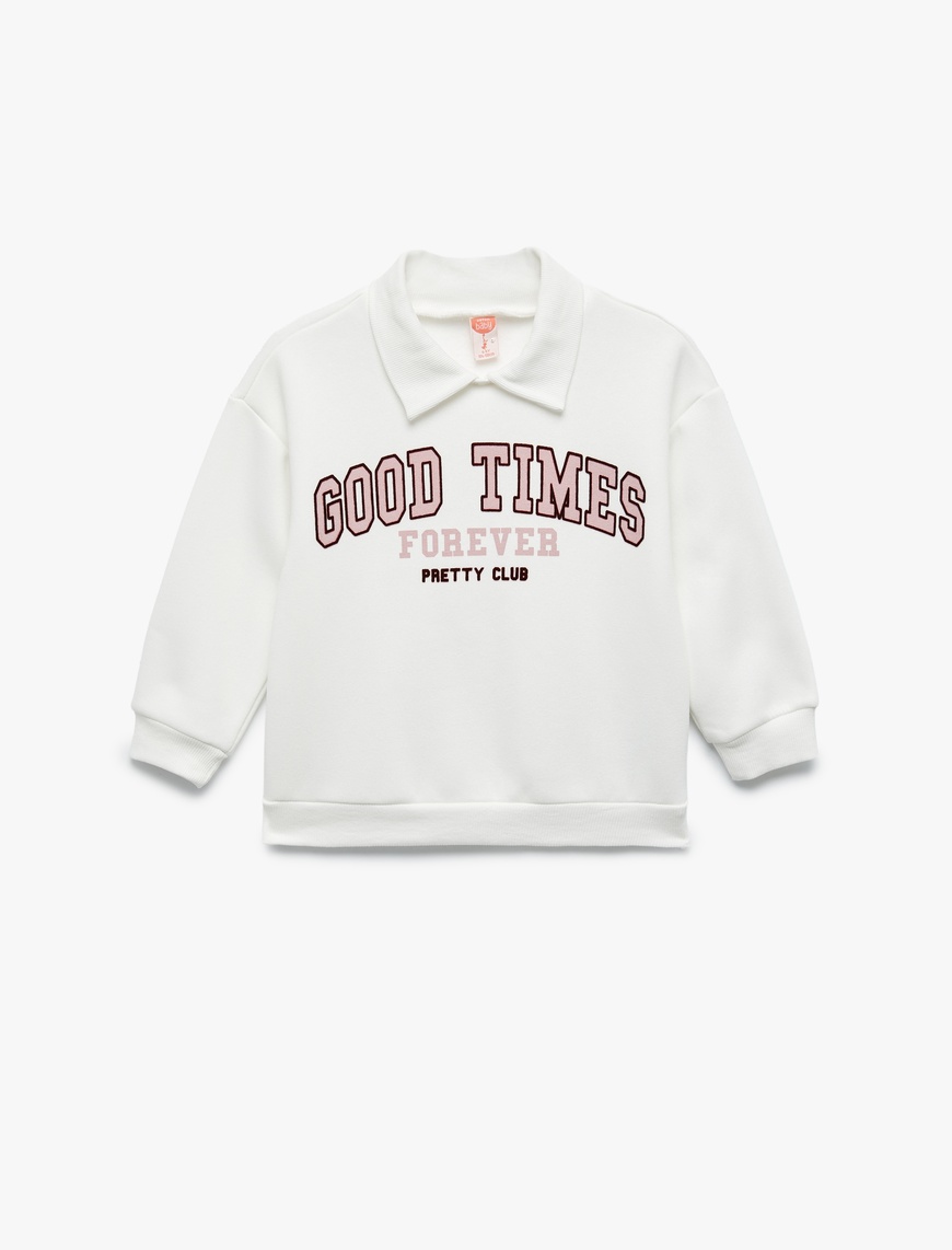 Kız Bebek Uzun Kollu Şardonlu Baskılı Polo Yaka Sweatshirt
