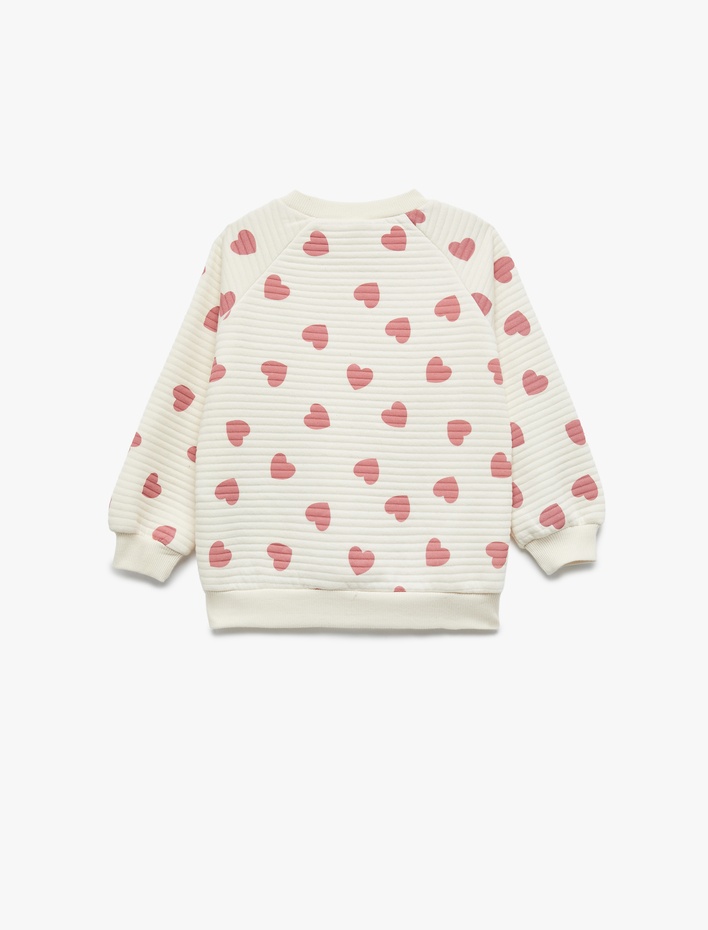 Kız Bebek Kalp Desenli Uzun Kollu Bisiklet Yaka Sweatshirt