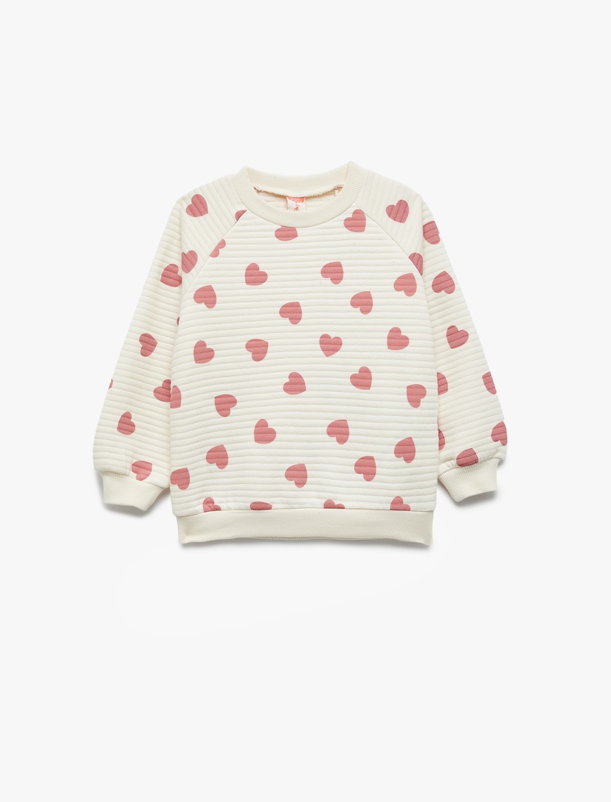  Kız Bebek Kalp Desenli Uzun Kollu Bisiklet Yaka Sweatshirt