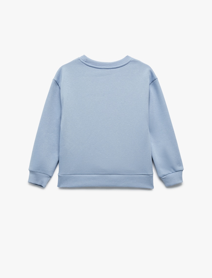  Kız Çocuk Pamuklu Uzun Kollu Bisiklet Yaka Baskılı Sweatshirt