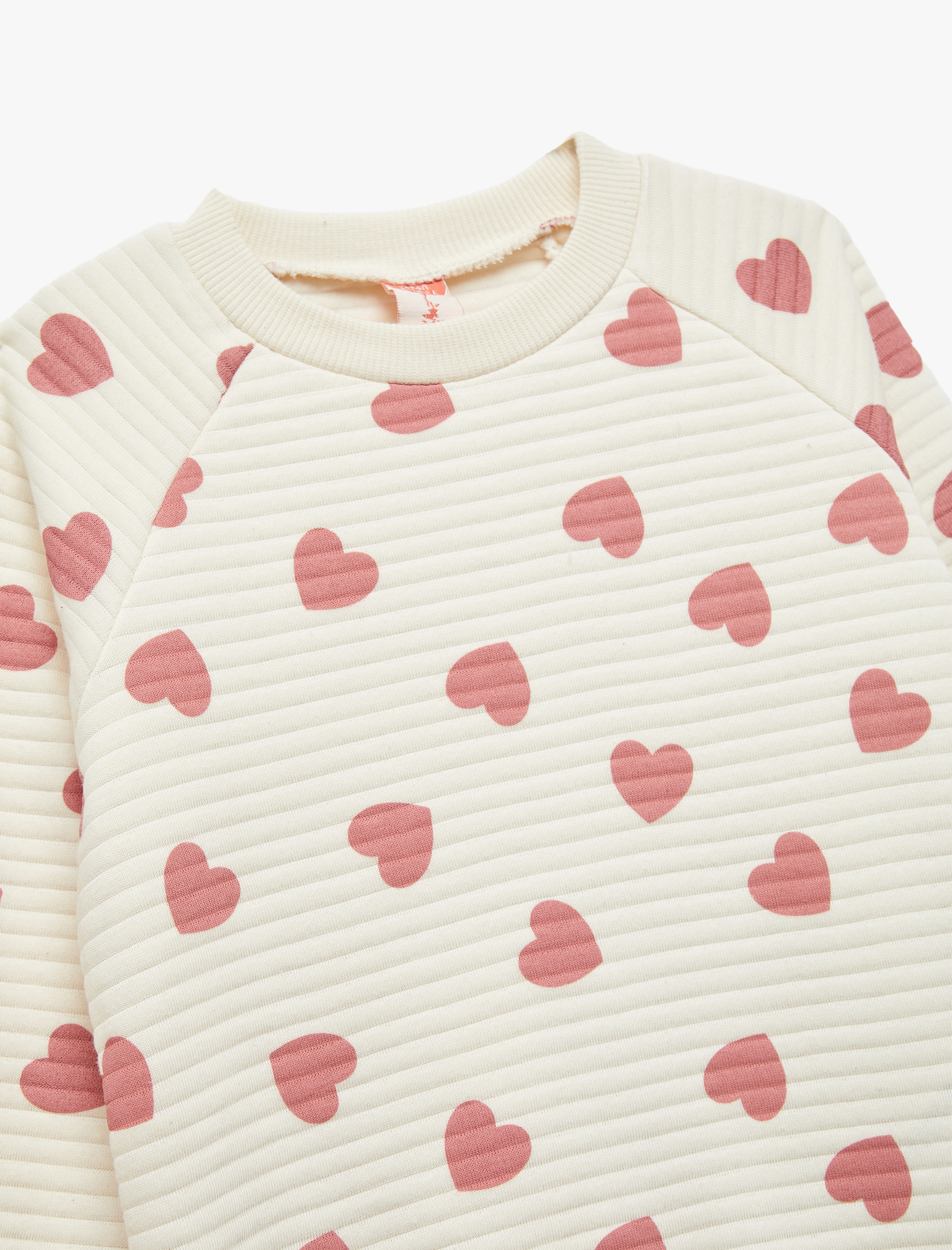  Kız Bebek Kalp Desenli Uzun Kollu Bisiklet Yaka Sweatshirt