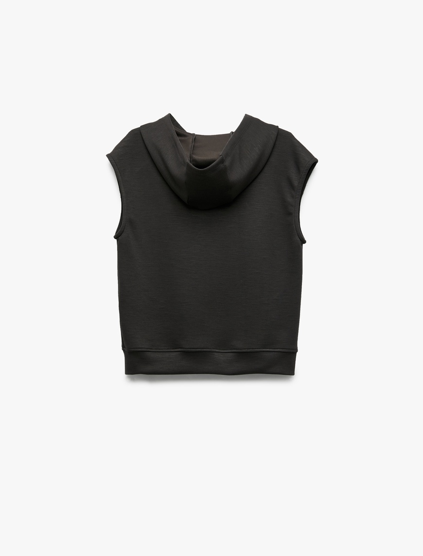  Erkek Çocuk Fermuar Detaylı Viskon Karışımlı Kolsuz Kapşonlu Sweatshirt
