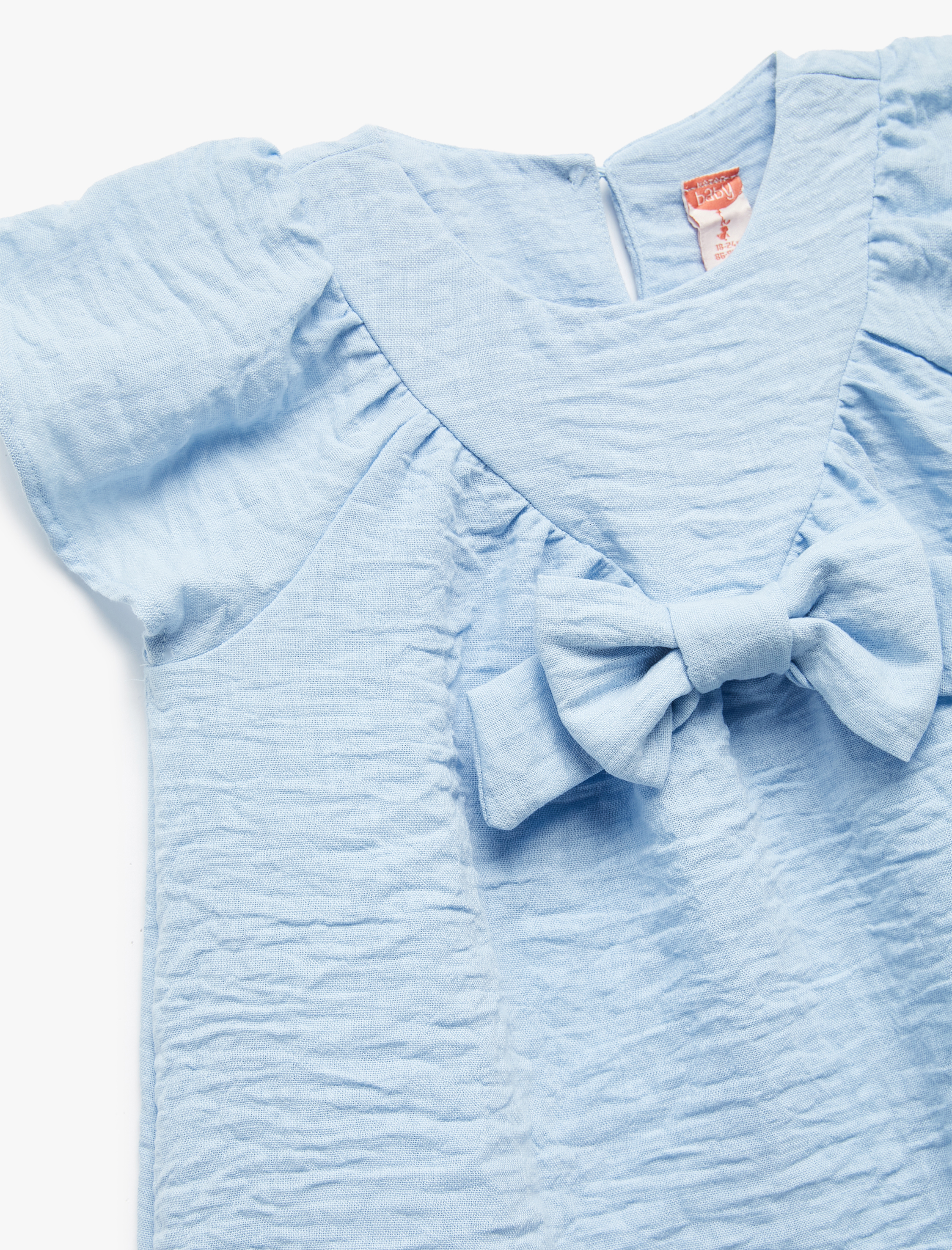  Kız Bebek Kısa Kollu Bisiklet Yaka Fiyonklu Elbise