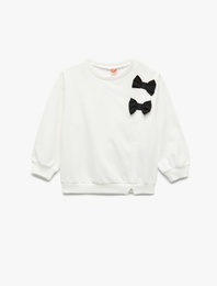 Şardonlu Uzun Kollu Bisiklet Yaka Fiyonklu Sweatshirt