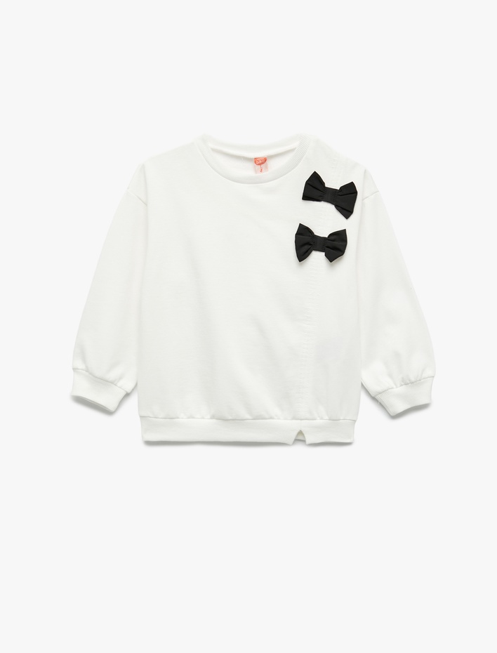 Kız Bebek Şardonlu Uzun Kollu Bisiklet Yaka Fiyonklu Sweatshirt