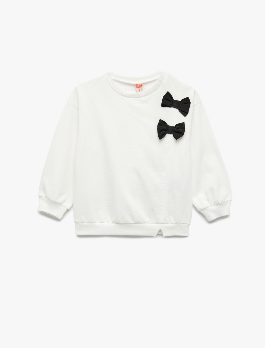  Kız Bebek Şardonlu Uzun Kollu Bisiklet Yaka Fiyonklu Sweatshirt