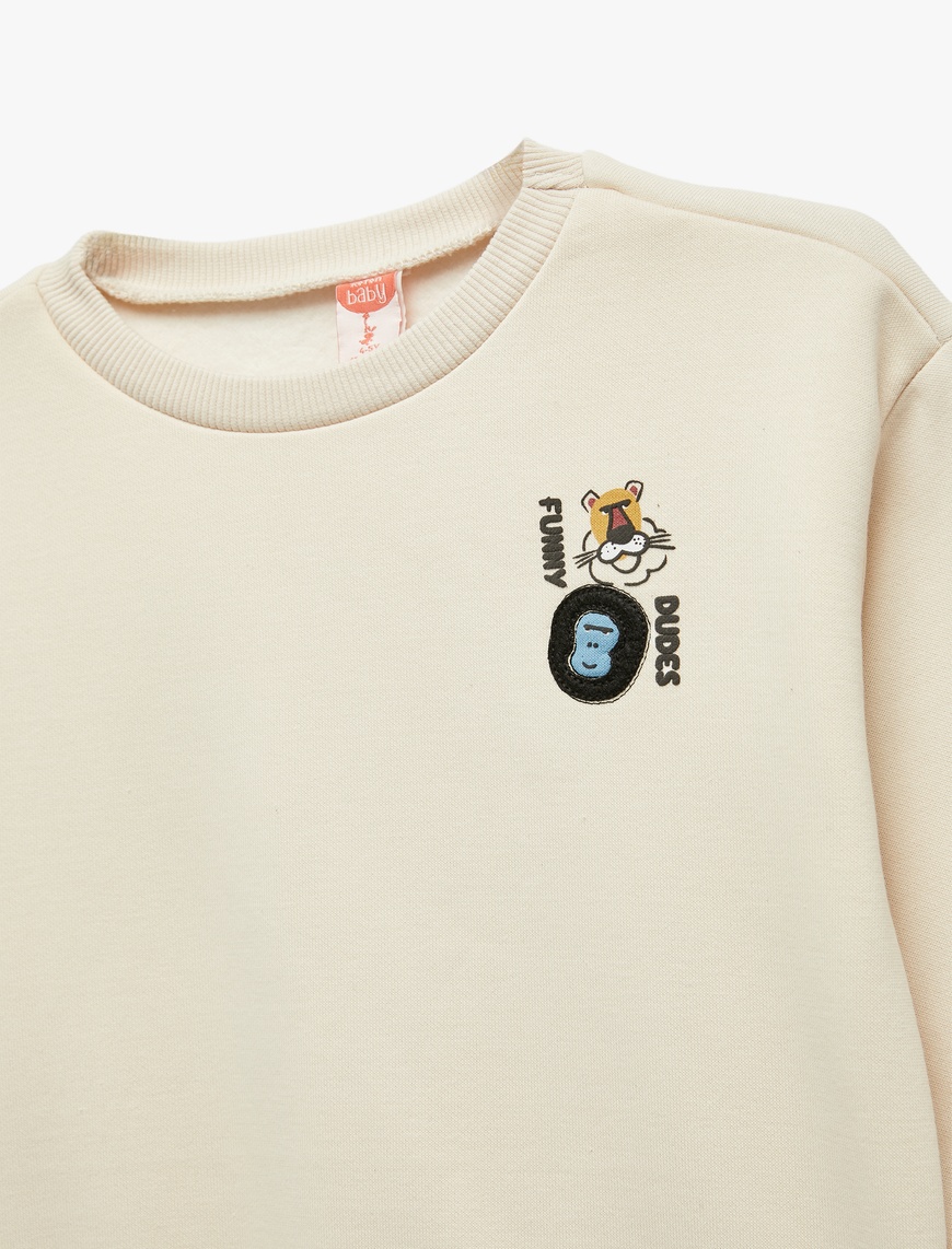  Erkek Bebek Baskılı Uzun Kollu Bisiklet Yaka Şardonlu Sweatshirt