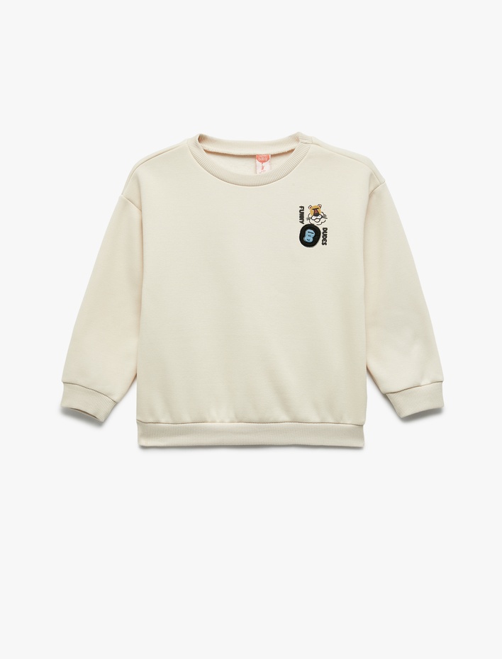 Erkek Bebek Baskılı Uzun Kollu Bisiklet Yaka Şardonlu Sweatshirt