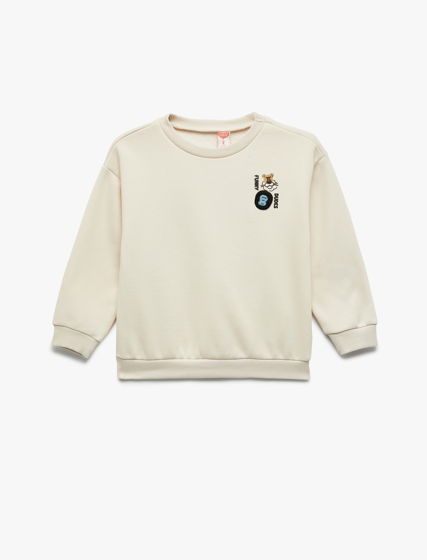  Erkek Bebek Baskılı Uzun Kollu Bisiklet Yaka Şardonlu Sweatshirt