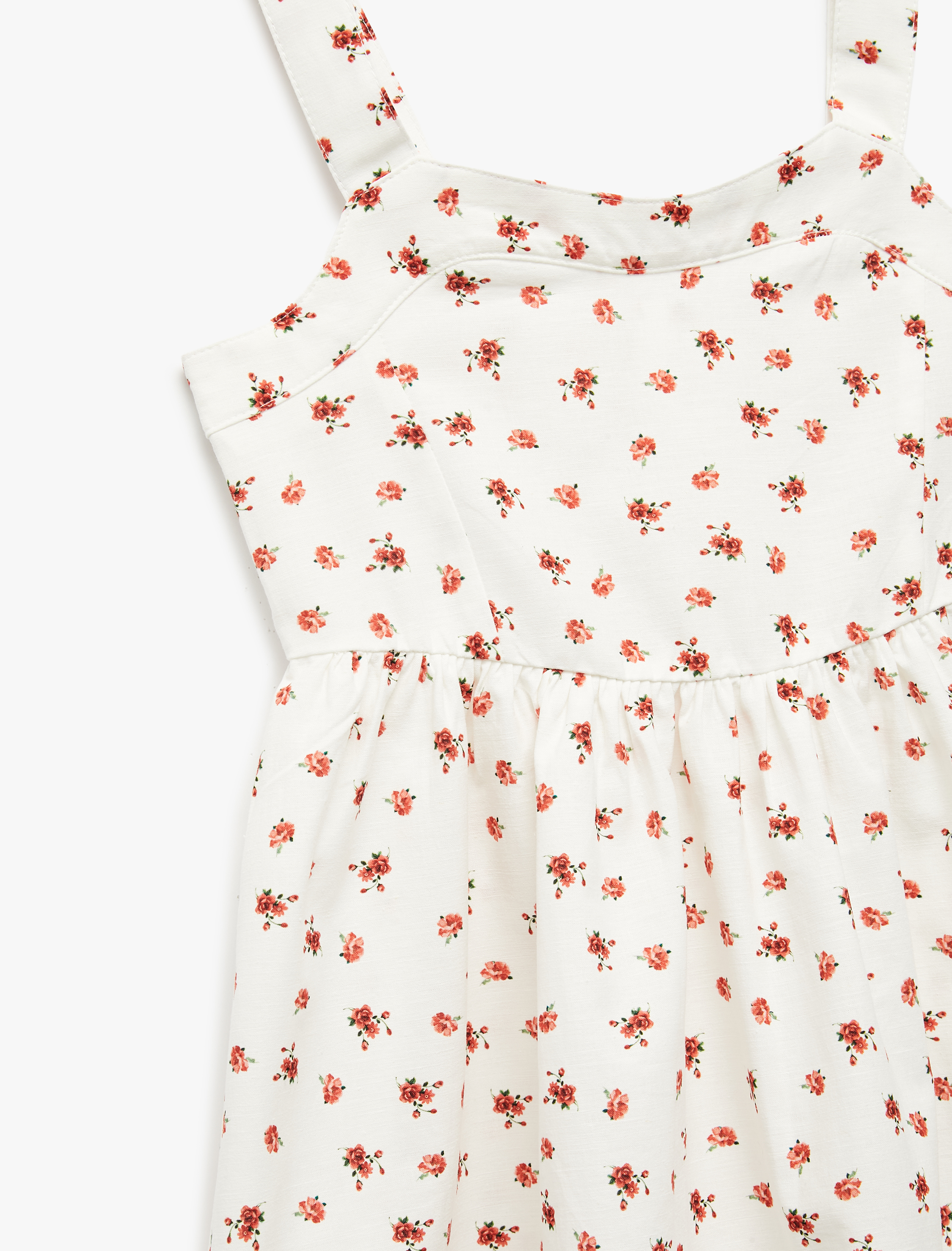  Kız Çocuk Keten Karışımlı Pamuklu Çiçekli Askılı Elbise