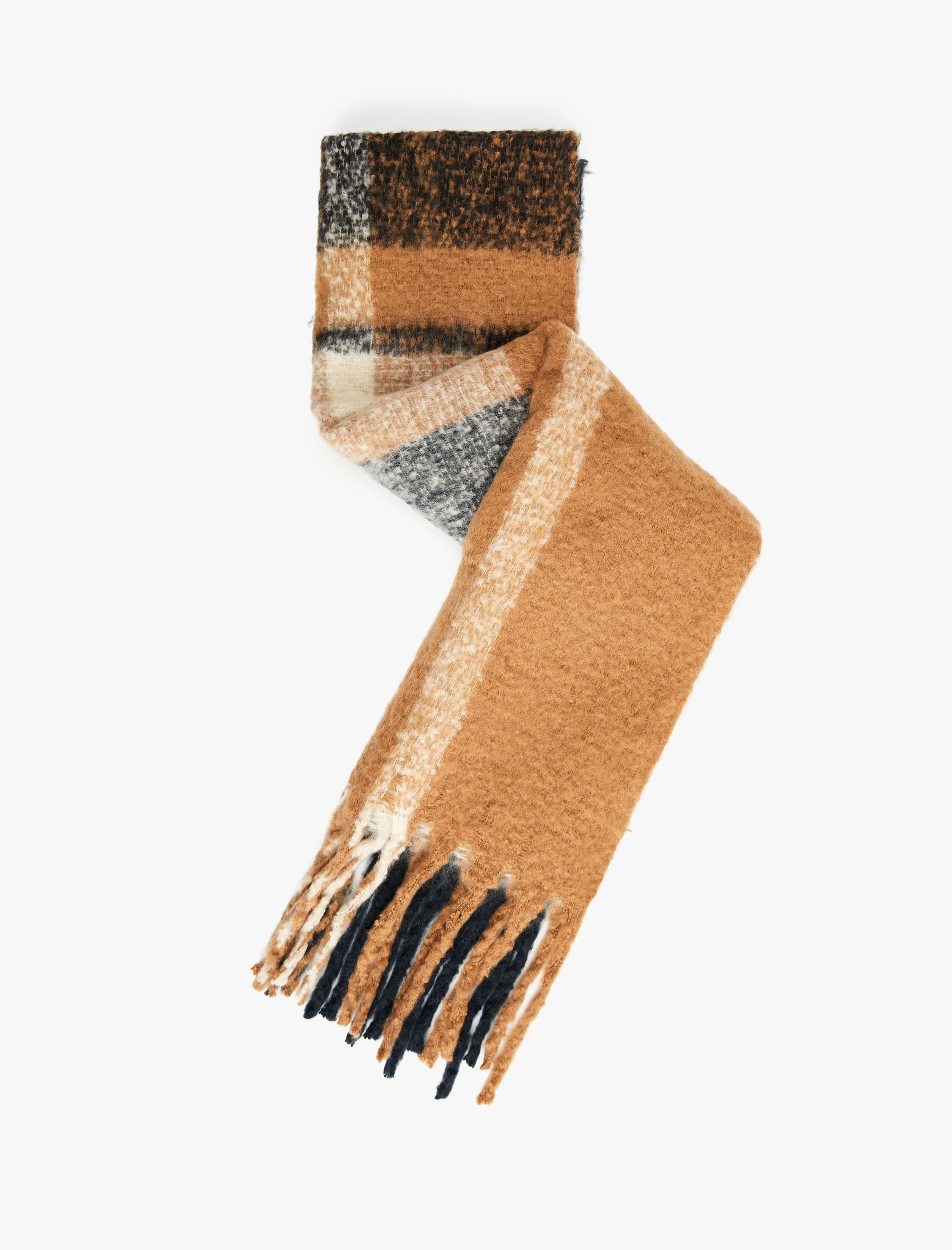  Kadın Yumuşak Dokulu Ekoseli Püsküllü Uzun Atkı