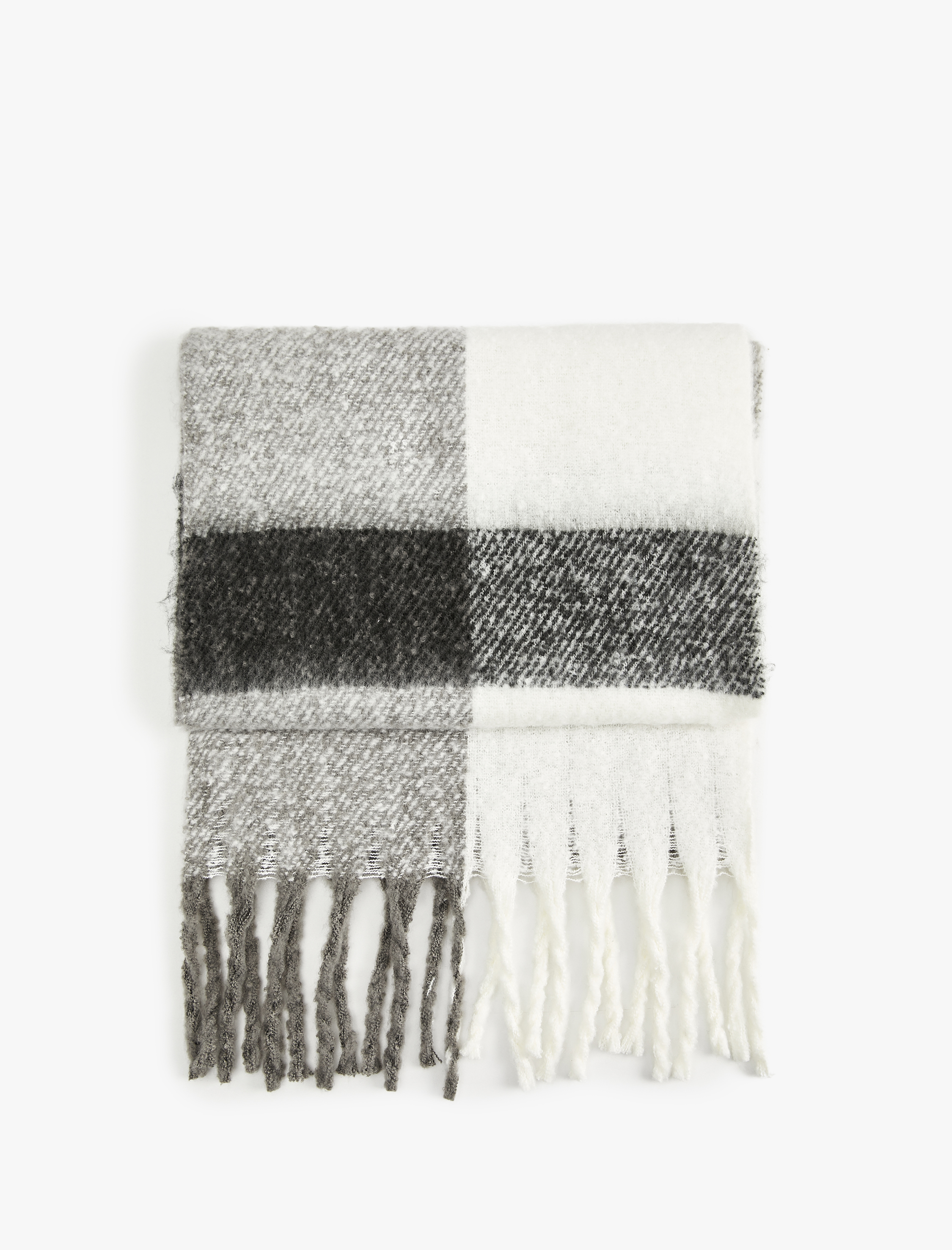  Kadın Yumuşak Dokulu Kareli Püsküllü Uzun Atkı