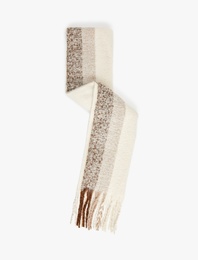 Yumuşak Dokulu Renk Bloklu Püsküllü Uzun Atkı