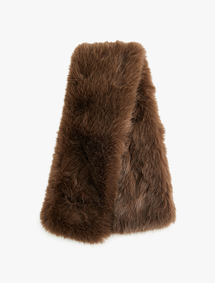 Kadın Suni Kürklü Uzun Atkı - Koton X Melis Ağazat
