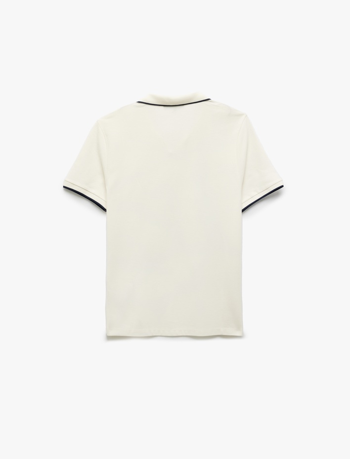  Kontrast Detaylı Pamuklu Pike Kumaş Kısa Kollu Slim Fit Polo Yaka Tişört