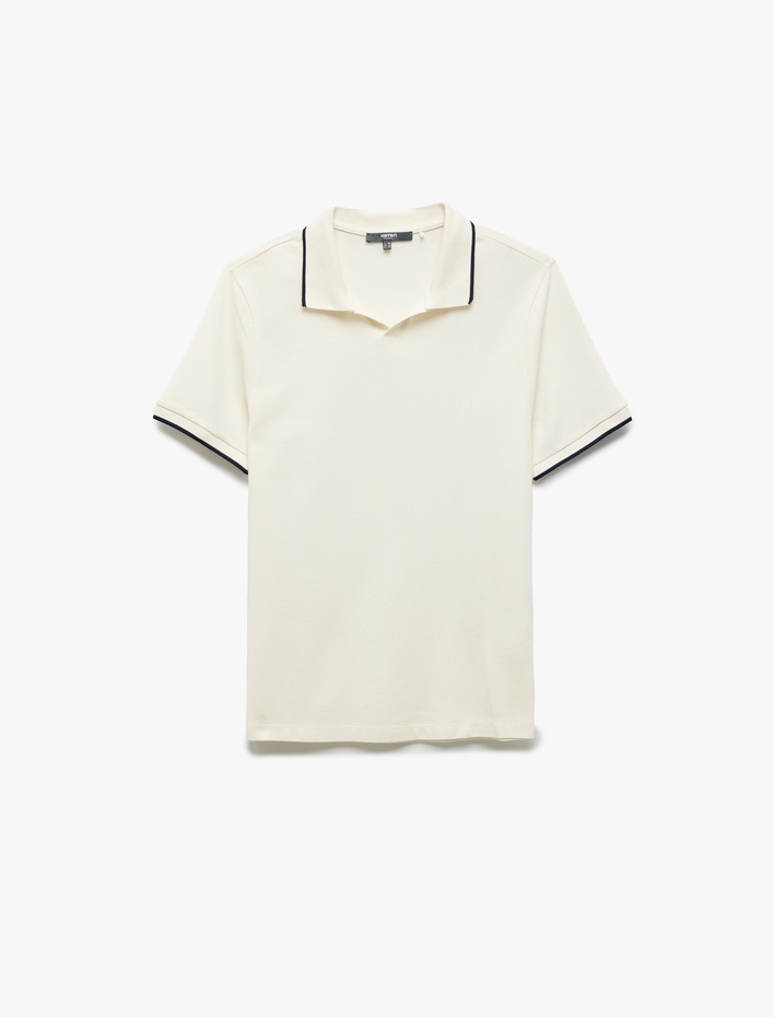  Kontrast Detaylı Pamuklu Pike Kumaş Kısa Kollu Slim Fit Polo Yaka Tişört