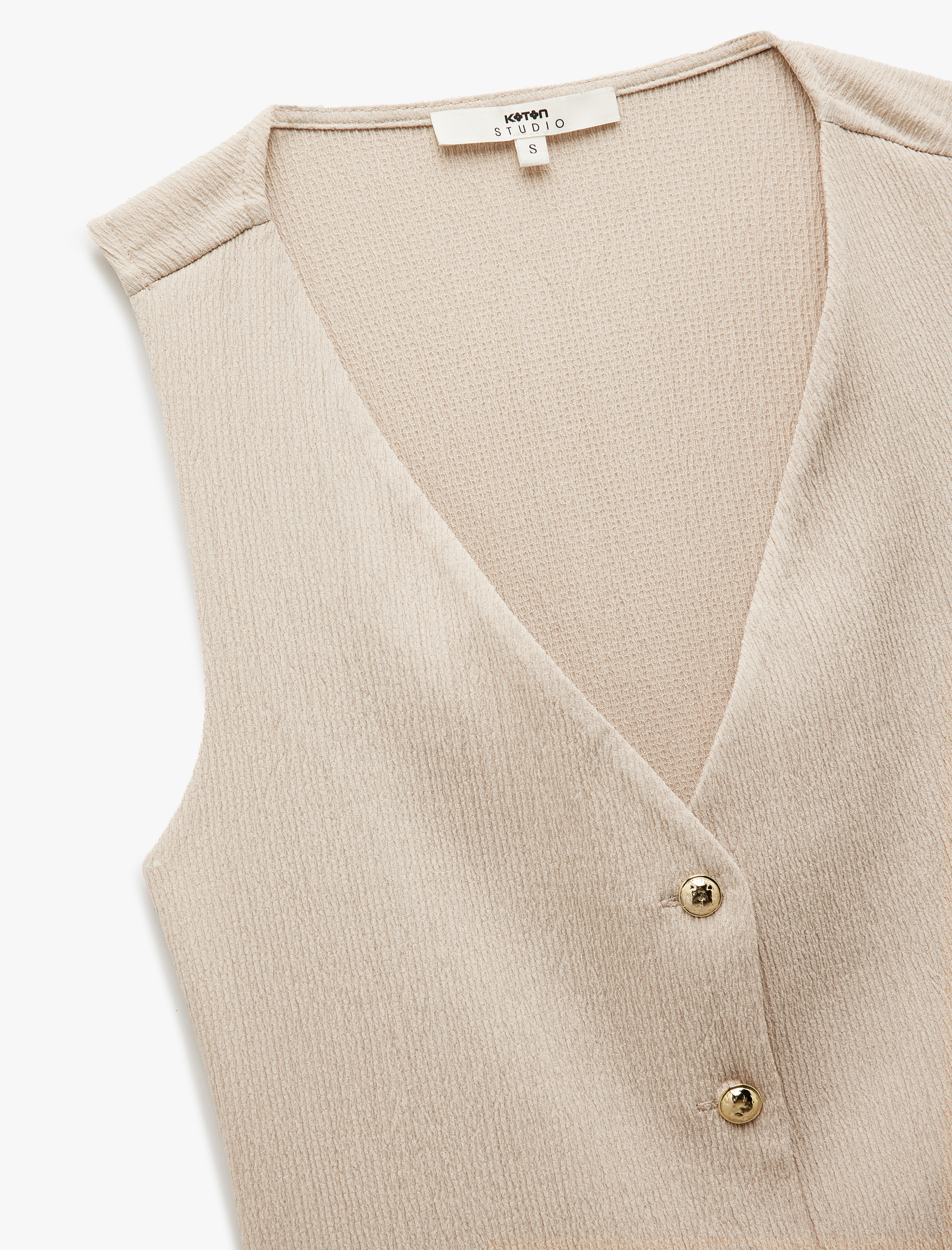   Bürümcük Kumaş V Yaka Düğmeli Yelek