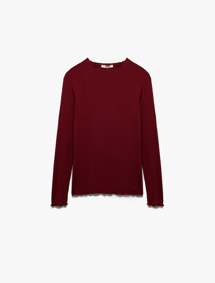   Kaşkorse Viskon Slim Fit Uzun Kollu Hafif Dik Yaka Tişört