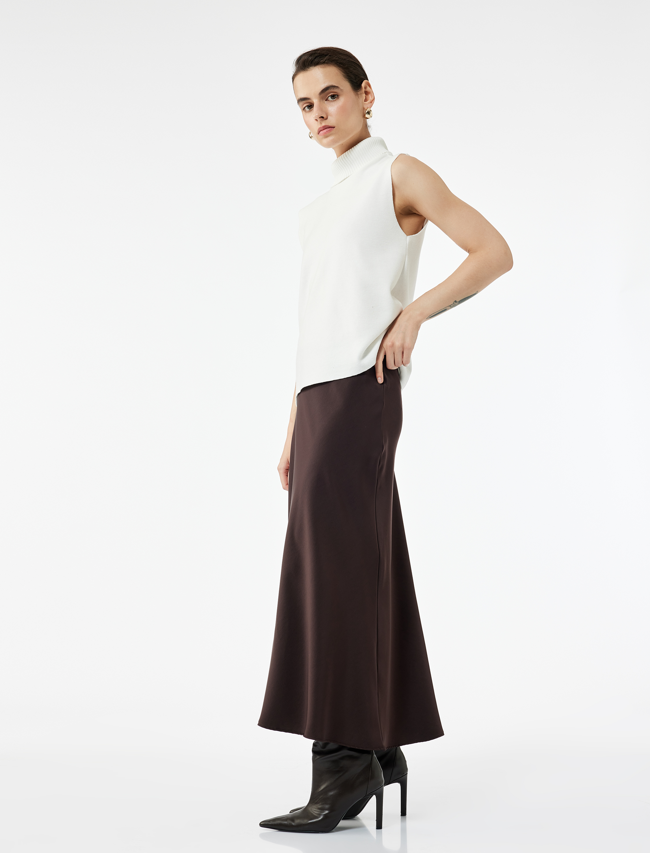   Regular Fit Midi Boy Saten Kloş Etek